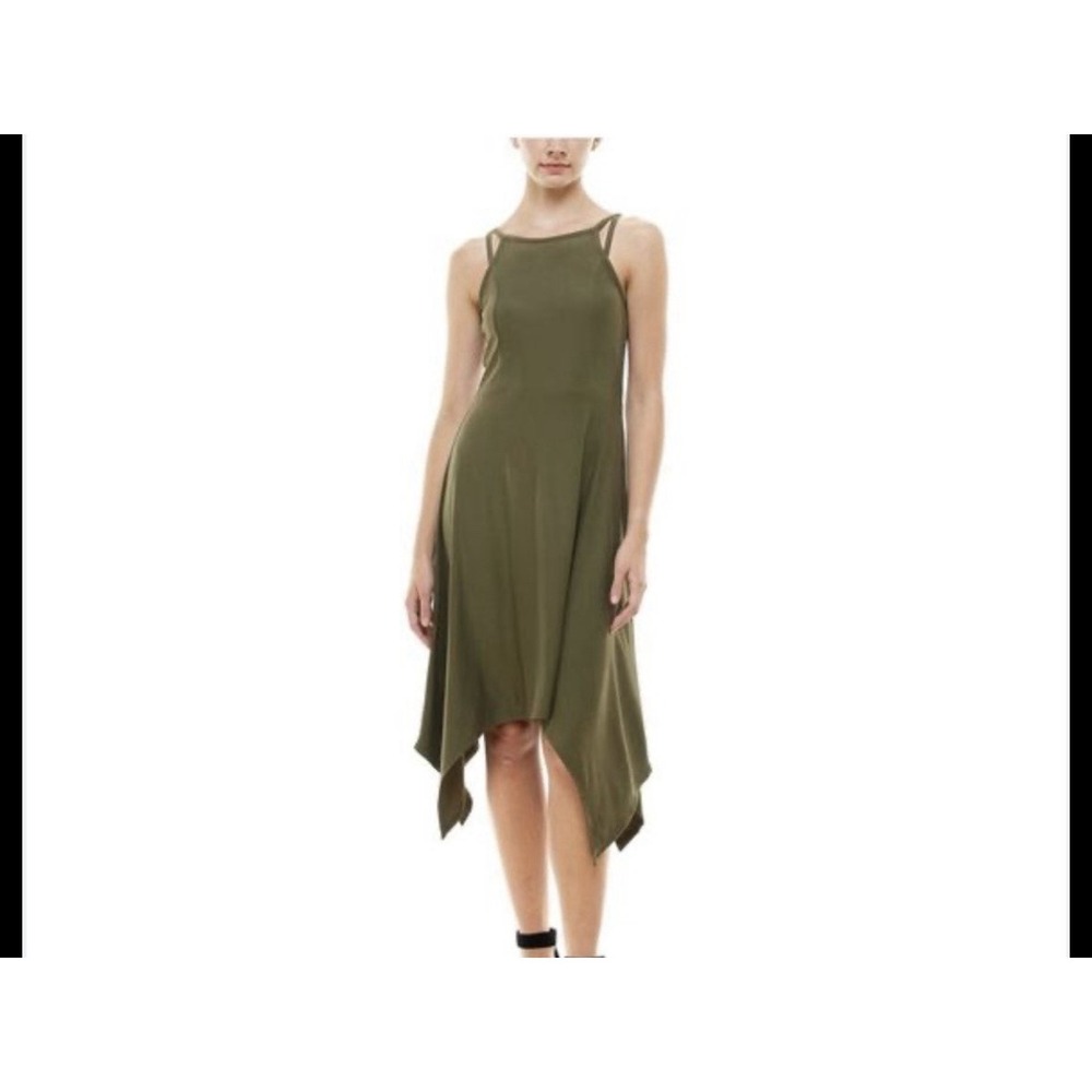 Planet Gold Olive‎ Green Handkerchief Midi Dress Double Strap Sleeveless Small